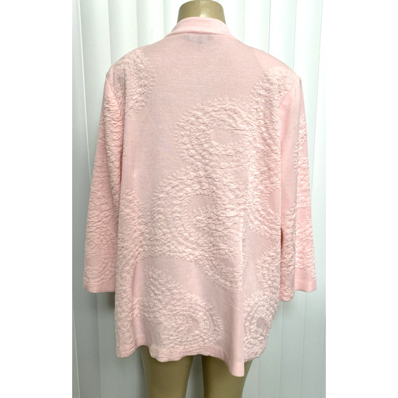 Misook Jacket Cardigan Sweater Jacket Textured 3/4 Sleeve Knit Baby Pink… - Picture 3 of 5